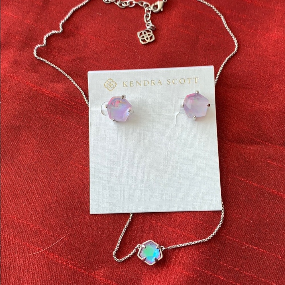 Kendra Scott dichromatic glass necklace, earrings